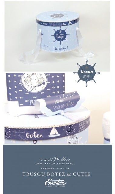 Trusou de botez brodat cu elemente nautice, navy, Ocean 12